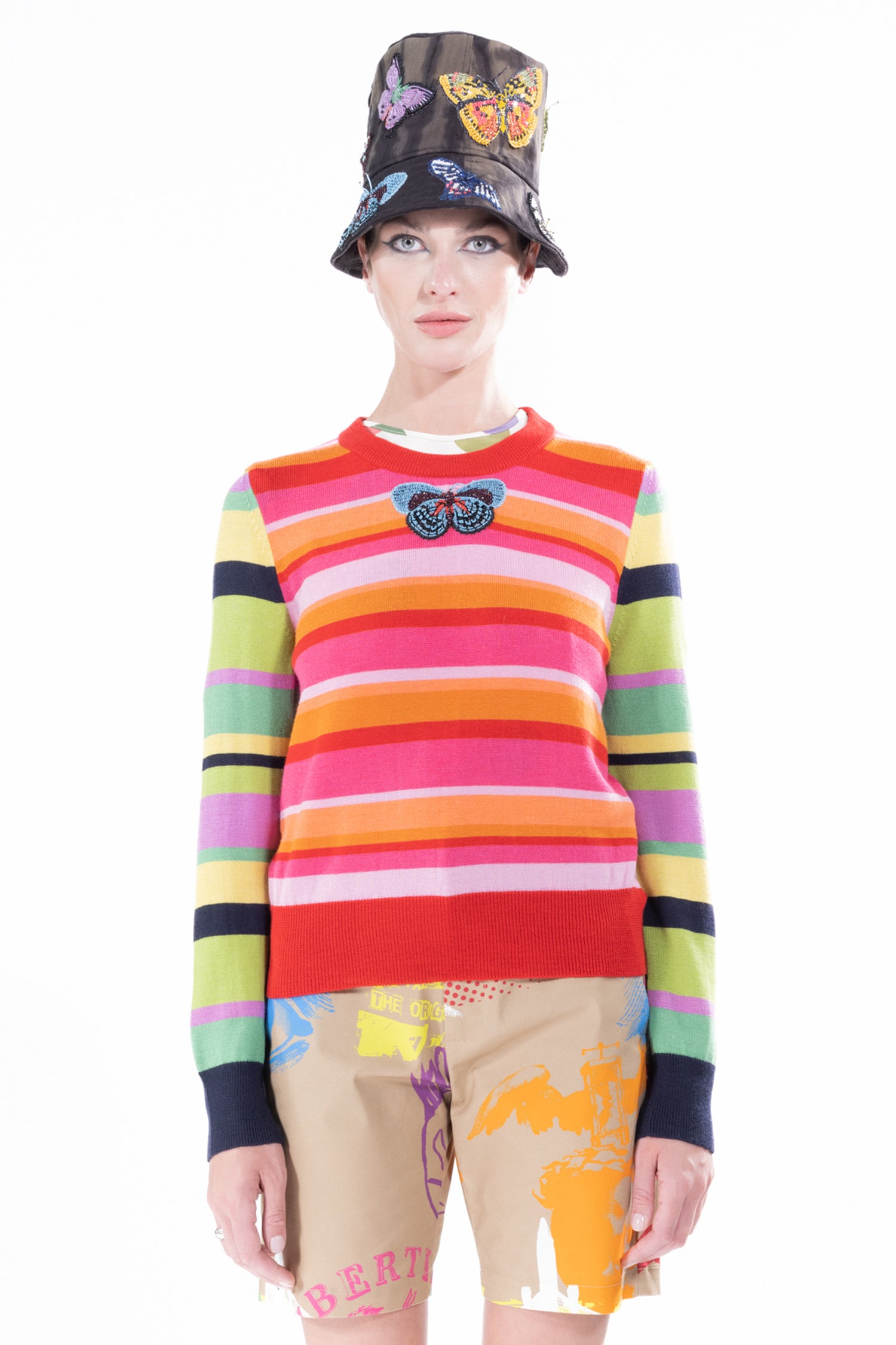 'Butterfly' Wild Stripes Shrunken Pullover Sweater -  - Libertine