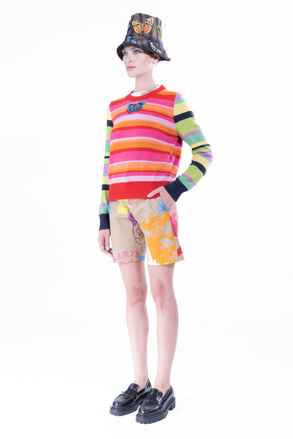 'Butterfly' Wild Stripes Shrunken Pullover Sweater -  - Libertine