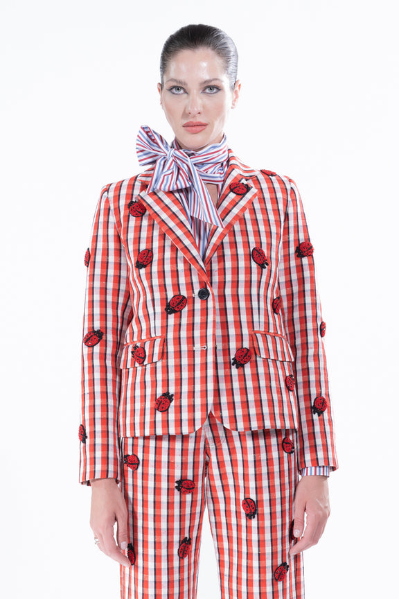 'LADYBUG SUMMER CHECK' L/S SHORT BLAZER -  - Libertine