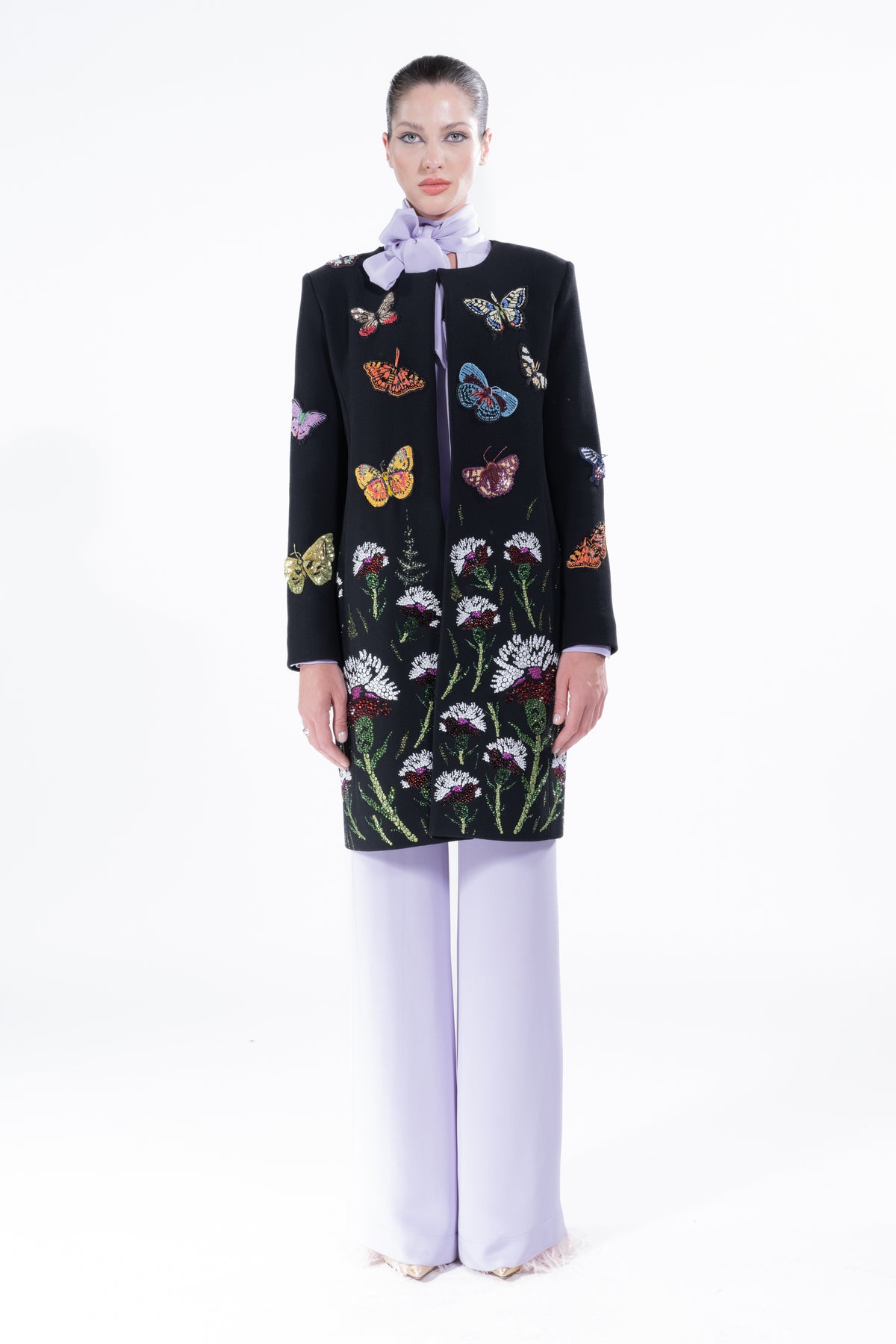 'Millions of Butterflies & Ottoman Carnation' Classic Collarless Coat -  - Libertine