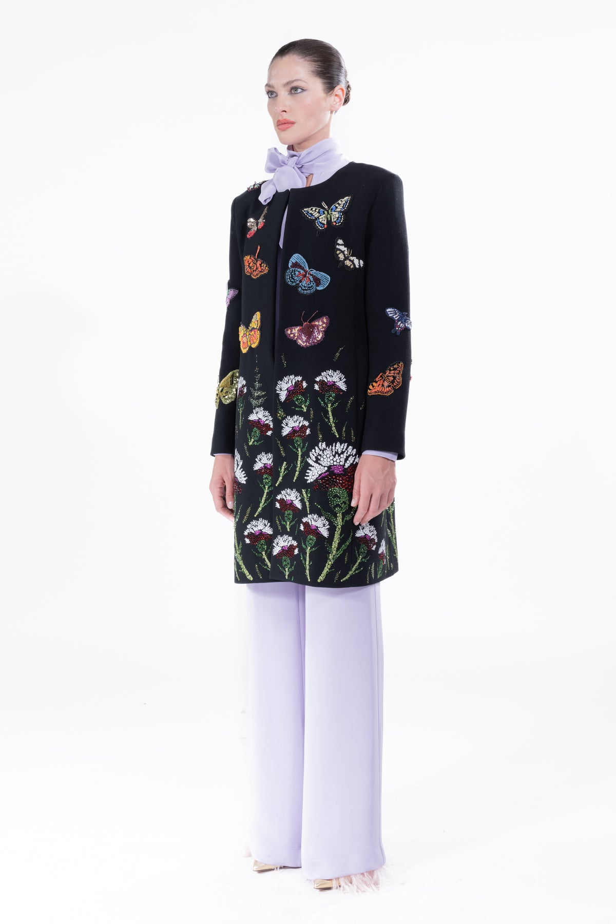 'Millions of Butterflies & Ottoman Carnation' Classic Collarless Coat -  - Libertine