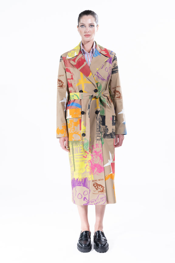 'LIBERTINE SILK SCREENS' LONG LEAN TRENCH - COATS - Libertine