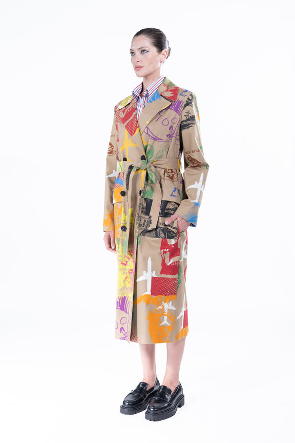 'LIBERTINE SILK SCREENS' LONG LEAN TRENCH - COATS - Libertine