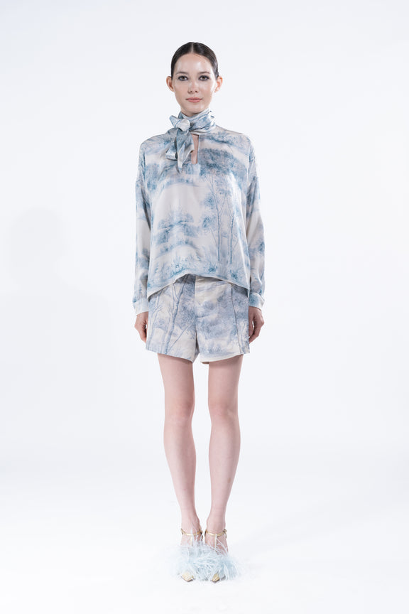 'Blue Pastoral' Tie Blouse -  - Libertine