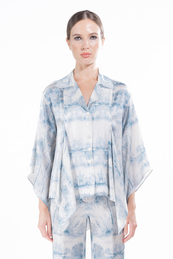 'Blue Pastoral' Flutter Blouse -  - Libertine