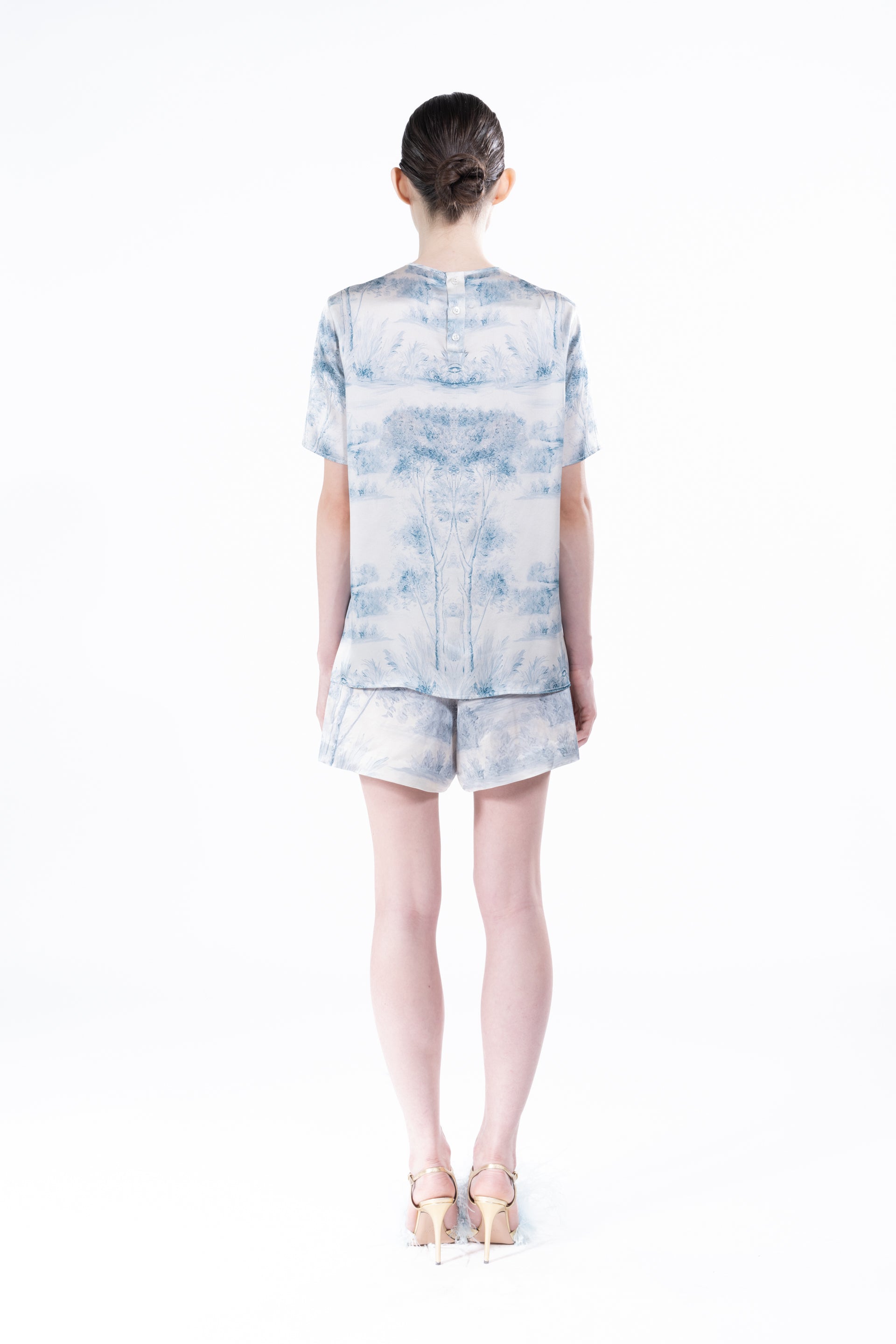 'Blue Pastoral' Short Sleeve Blouse - TOPS - Libertine