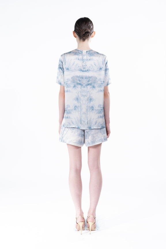 'Blue Pastoral' Short Sleeve Blouse - TOPS - Libertine