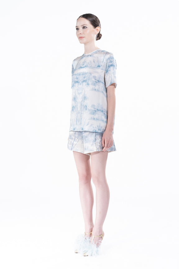 'Blue Pastoral' Short Sleeve Blouse - TOPS - Libertine