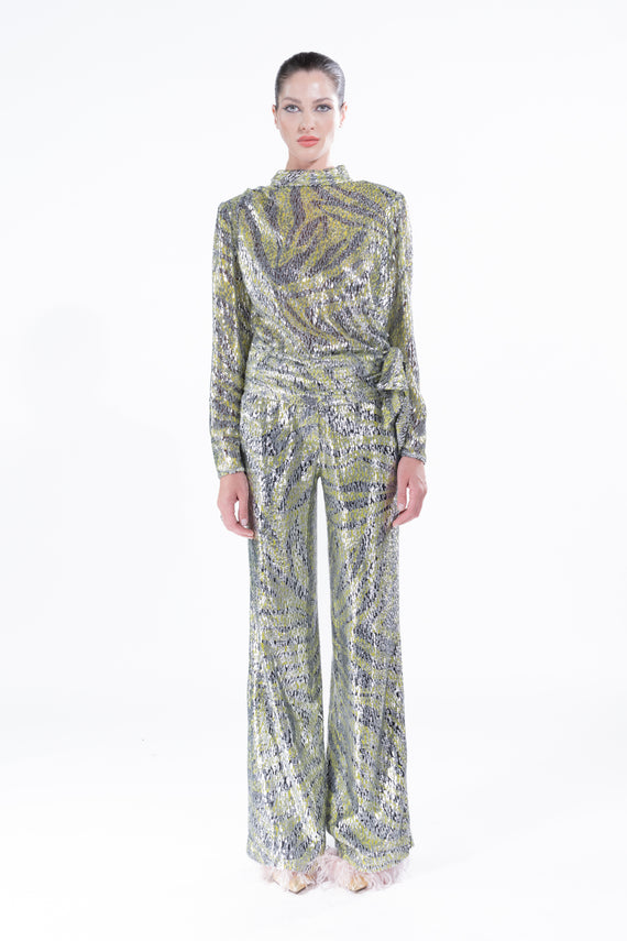 'MOSSY VELVET' SIDE TIE BLOUSE - - Libertine - Main image