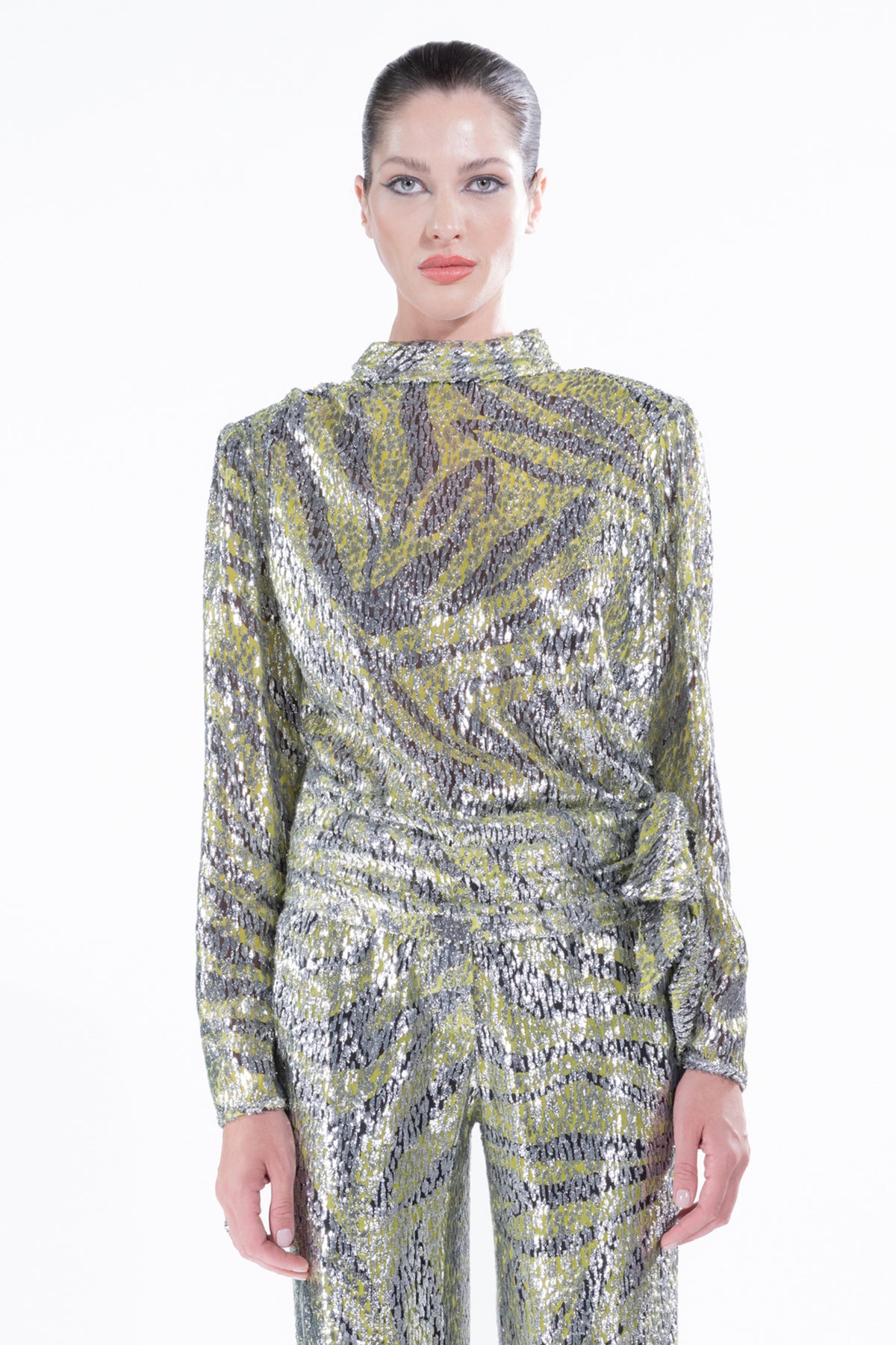 'MOSSY VELVET' SIDE TIE BLOUSE -  - Libertine