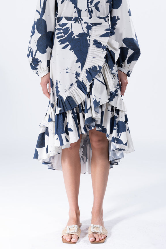 'CYANOTYPES' SUMMER RUFFLED SKIRT -  - Libertine