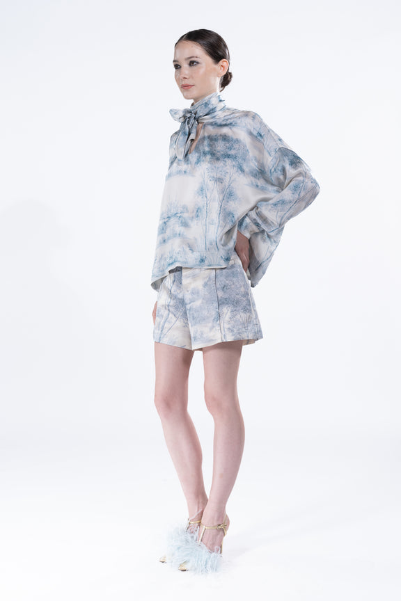 'Blue Pastoral' High Waisted Shorts -  - Libertine