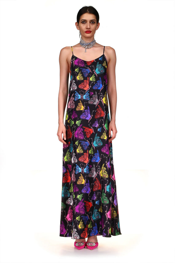 'MILLE PAPILLONS' STRAIGHT LONG SLIP DRESS - DRESSES - Libertine