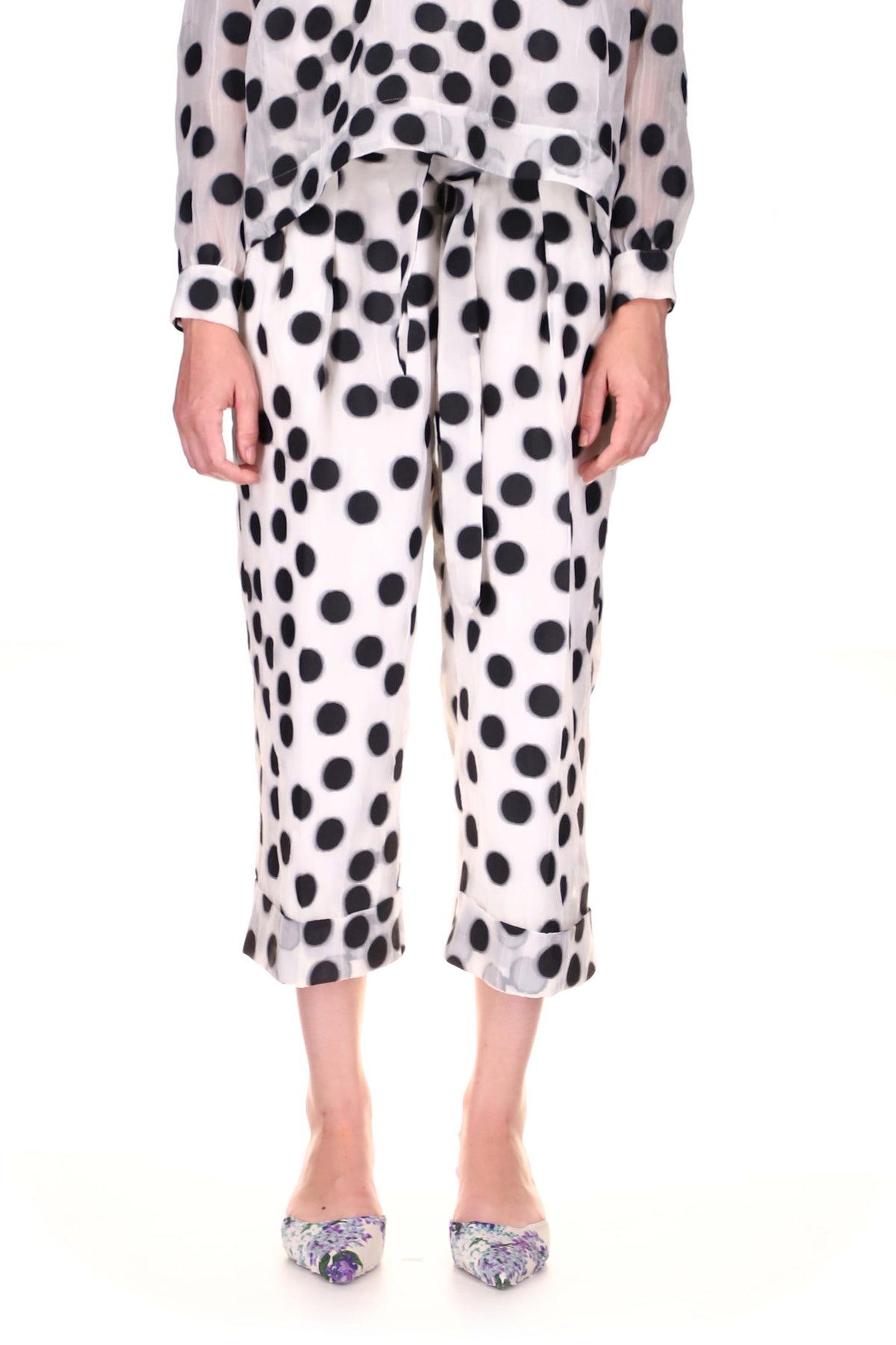 'PEGGY DOTS' CROPPED PLEATED PANTS - PANTS - Libertine