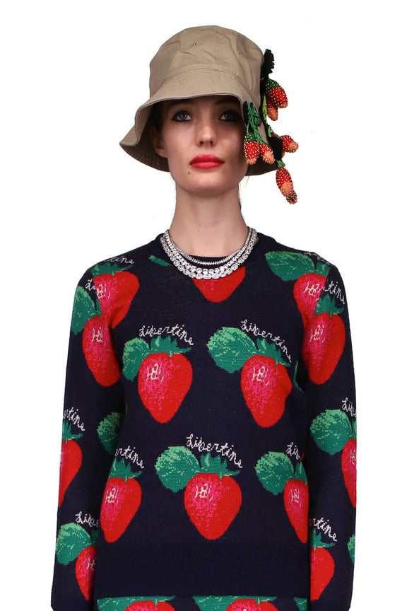 'EMBELLISHED STRAWBERRY FIELDS' BUCKET HAT - HATS - Libertine