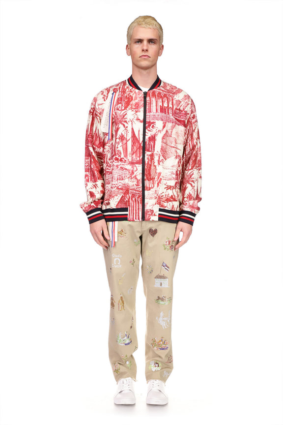 'Toile De Nantes' Bomber Jacket with Silk Screen Mélange - Men's Jackets & Coats - Libertine