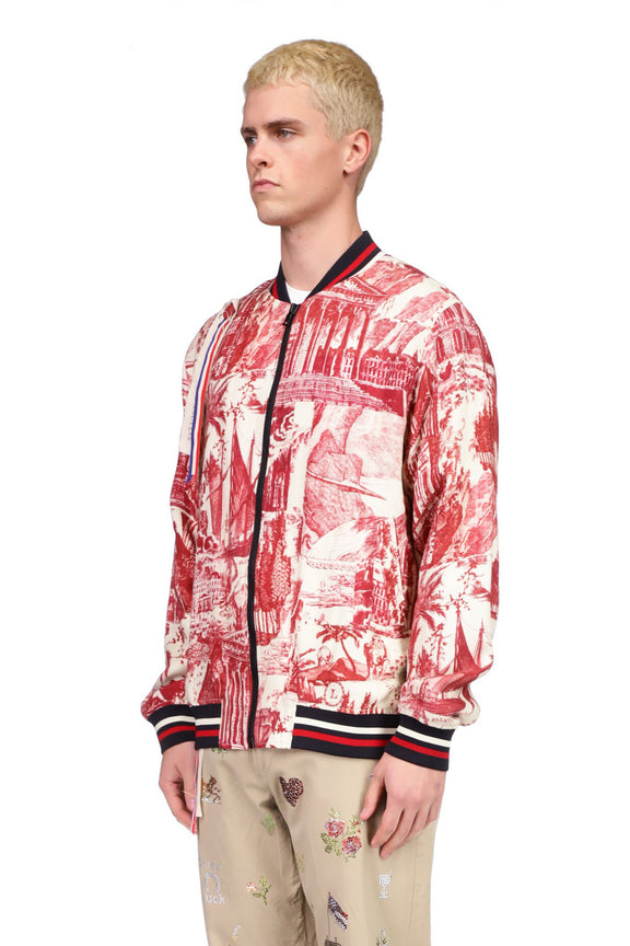 'Toile De Nantes' Bomber Jacket with Silk Screen Mélange - Men's Jackets & Coats - Libertine