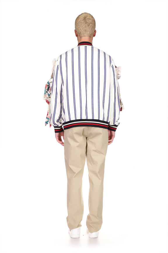 Vintage French Ticking Stripe Bomber with Ribbons - Men's Jackets & Coats - Libertine