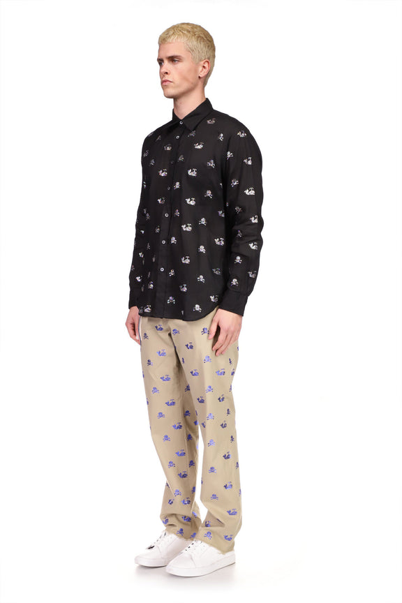 SKULLS AND WHALES CLASSIC SHIRT IN BLACK LINEN - Men's Tops - Libertine