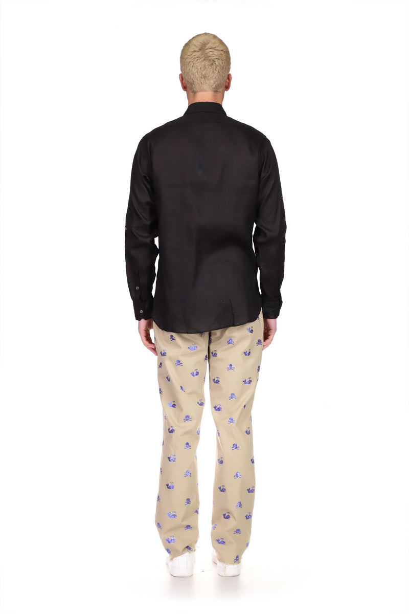 Mens Blue Skull Crossbones and Whales Khaki Pants - Men's Bottoms - Libertine
