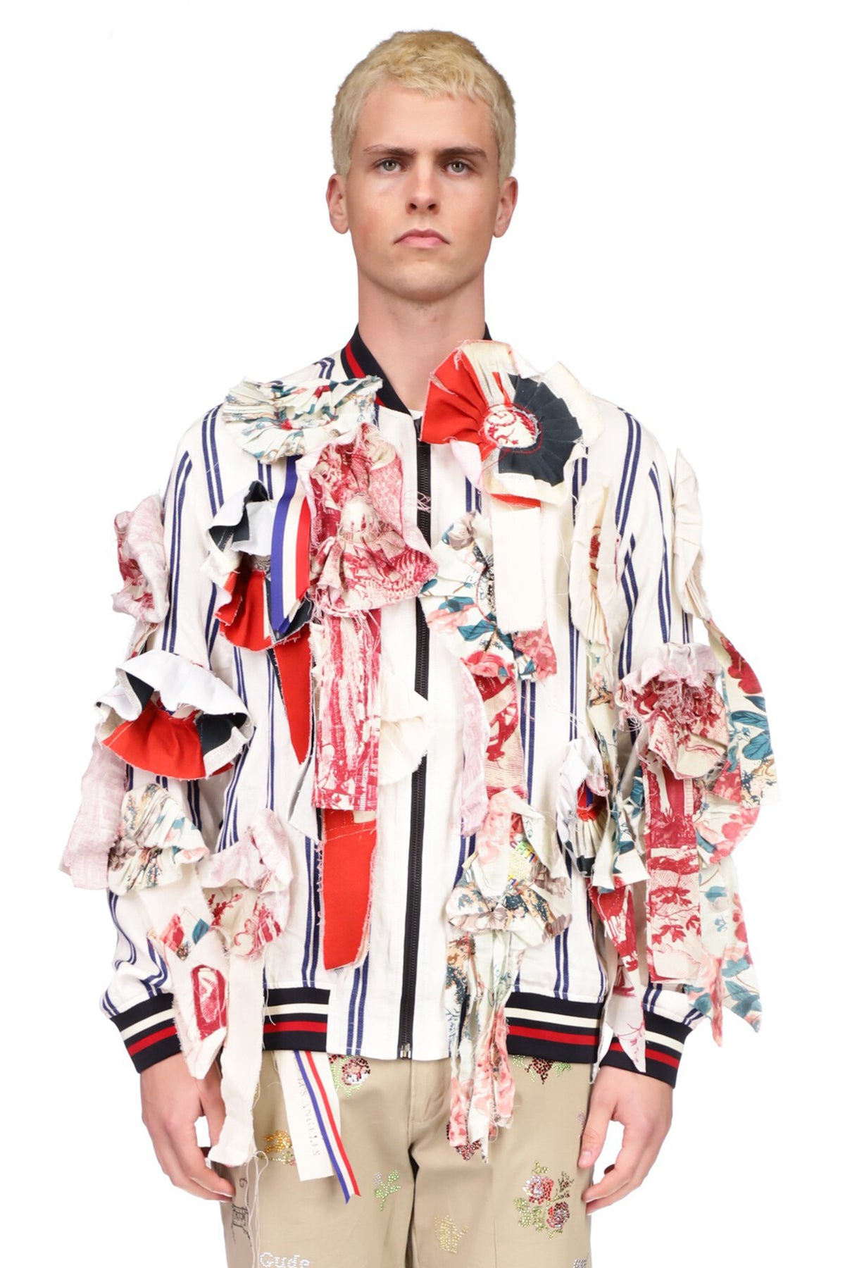 Vintage French Ticking Stripe Bomber with Ribbons - Men's Jackets & Coats - Libertine
