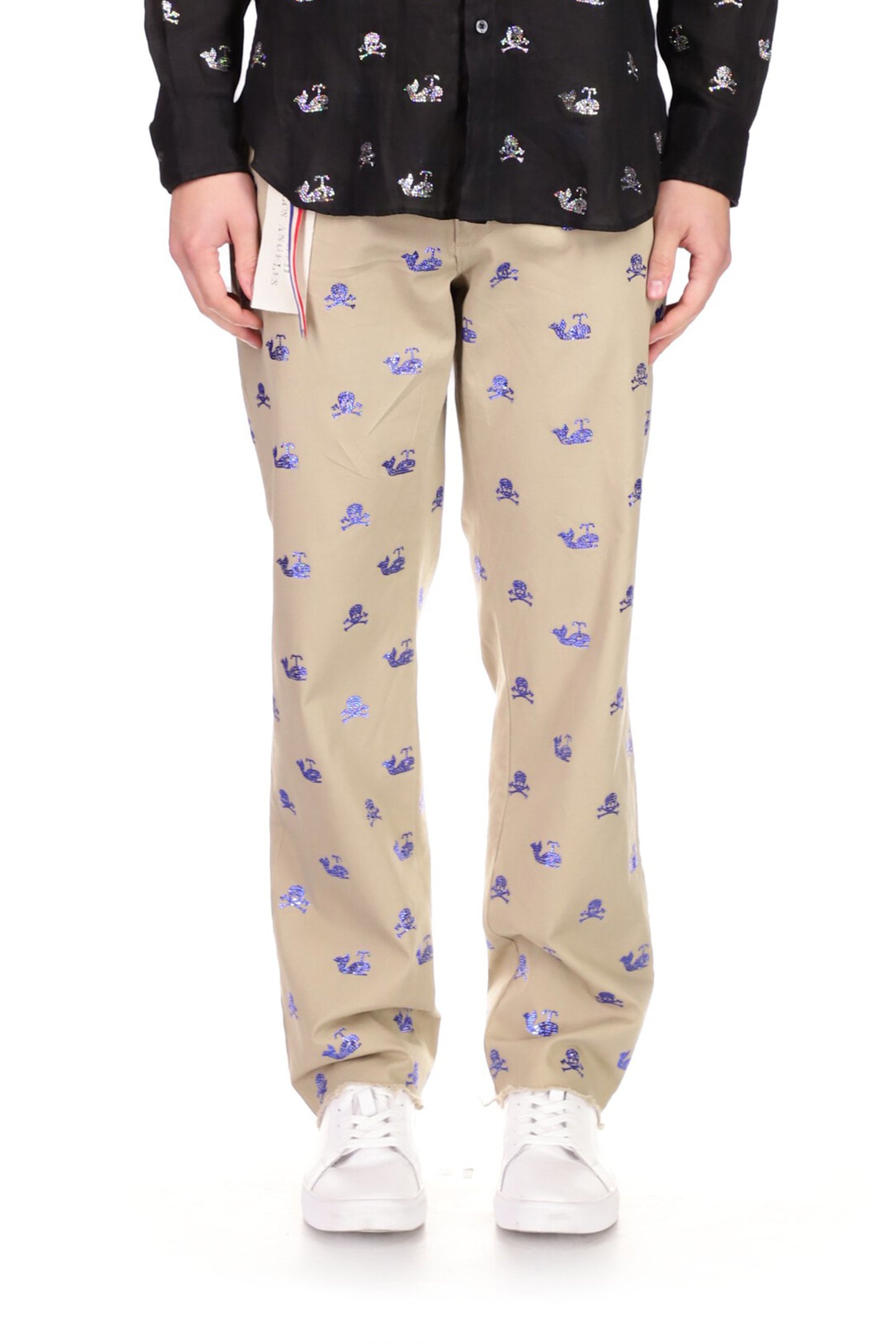 Mens Blue Skull Crossbones and Whales Khaki Pants - Men's Bottoms - Libertine