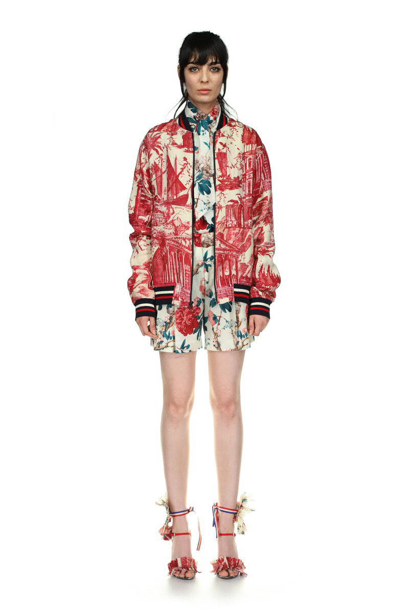 'Toile De Nantes' Bomber Jacket with Silk Screen Mélange - Men's Jackets & Coats - Libertine|https://cdn.shopify.com/videos/c/o/v/4a43cfd4e24a4ae28d2da5ae963adaaa.mp4