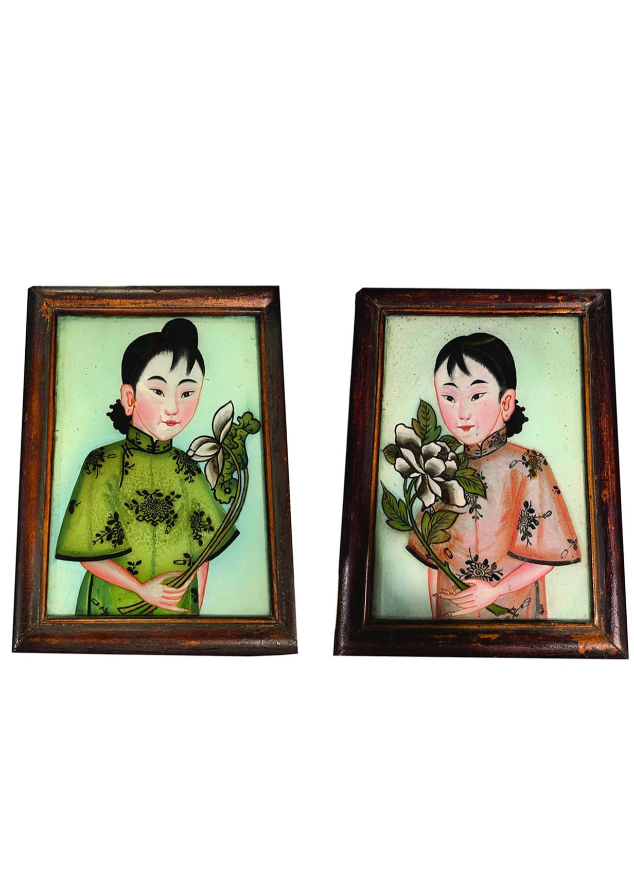 PAIR OF 19TH CENTURY CHINESE REVERSE GLASS PAINTINGS OF SISTERS - Home - Libertine