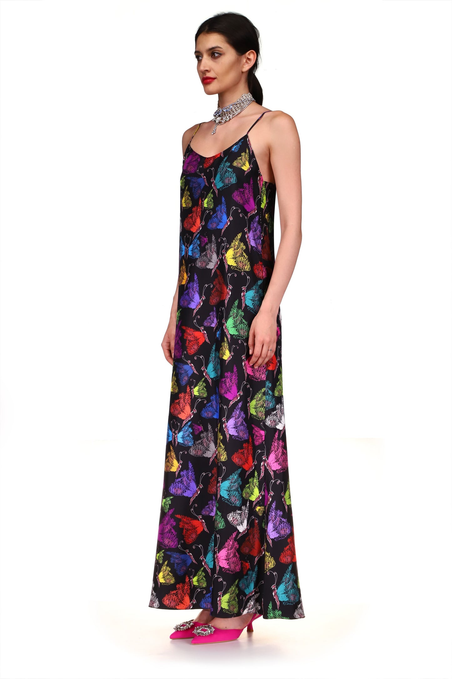 'MILLE PAPILLONS' STRAIGHT LONG SLIP DRESS - DRESSES - Libertine
