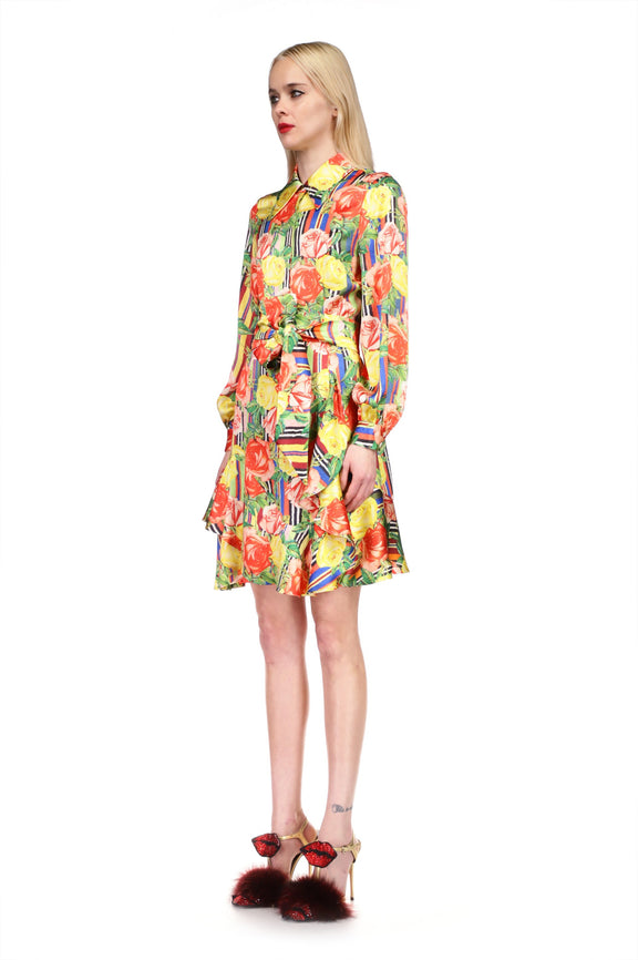 'Tequila Sunrise Roses' Belted Kate Dress ROSST / XL 'Tequila Sunrise Roses' Belted Kate Dress ROSST / XL