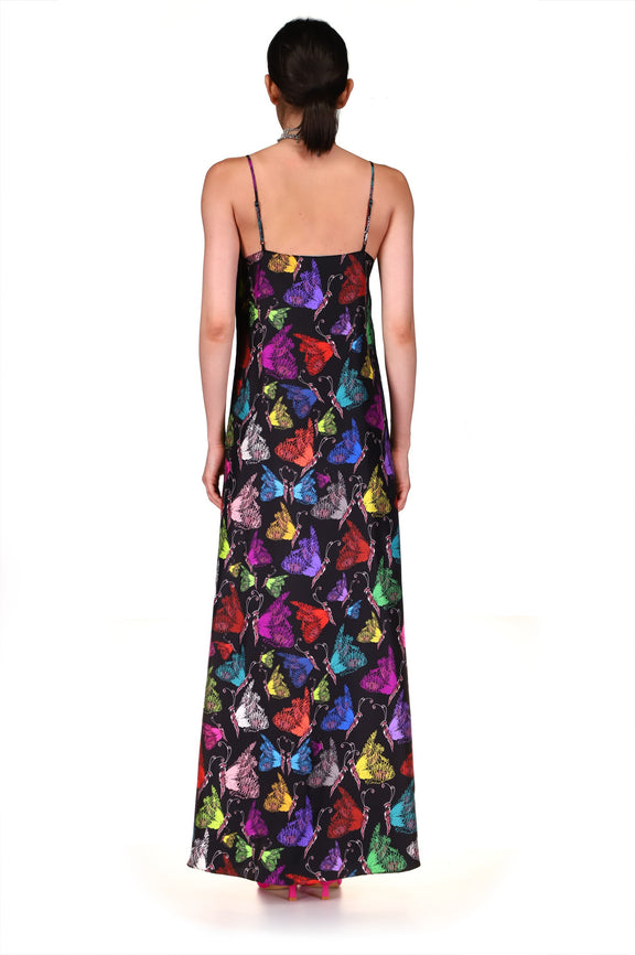 'MILLE PAPILLONS' STRAIGHT LONG SLIP DRESS - DRESSES - Libertine