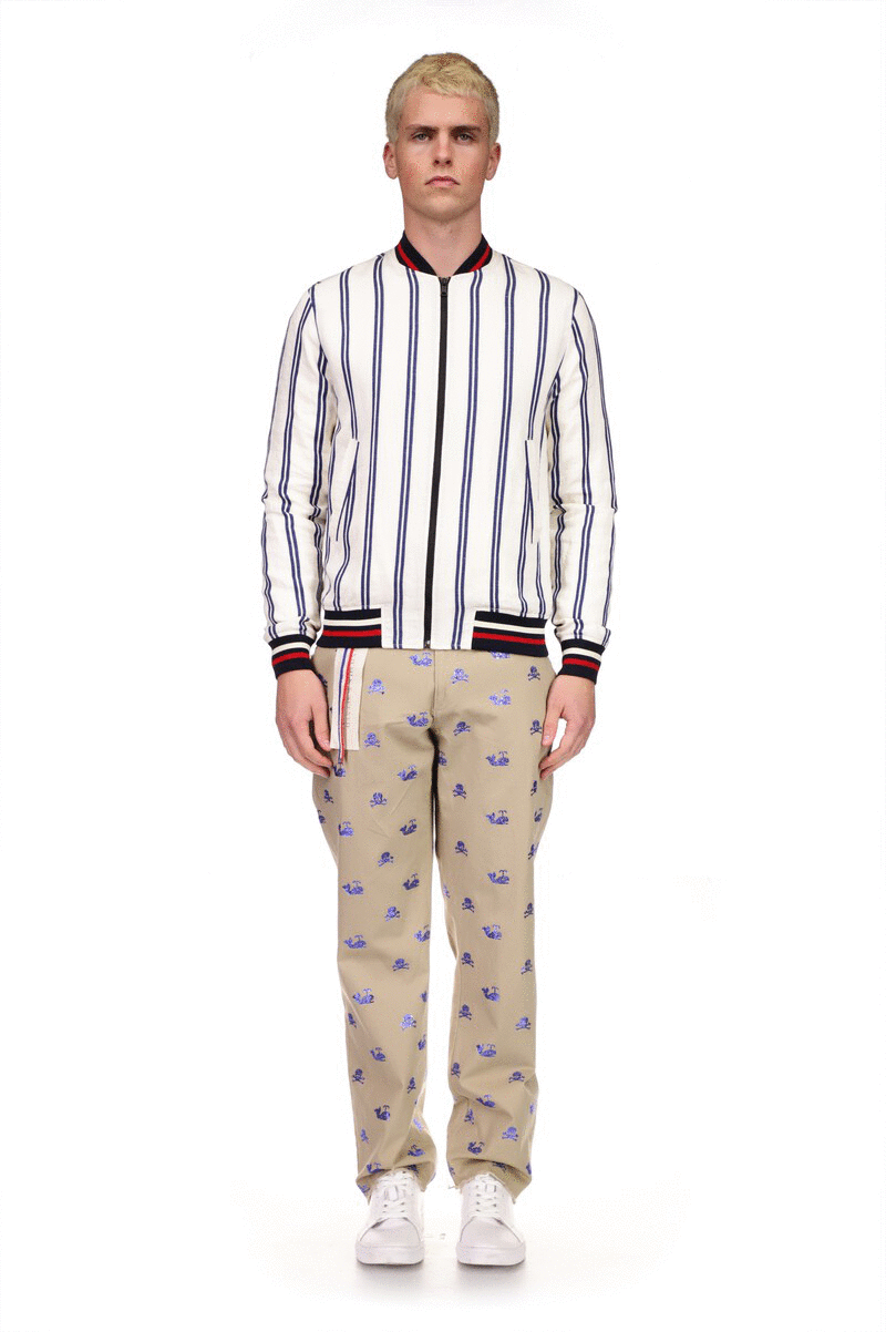 Screen Vintage French Ticking Stripe Bomber Jacket - Men's Jackets & Coats - Libertine|https://cdn.shopify.com/videos/c/o/v/b92a0068b00d4507b9849d0f022884af.mp4