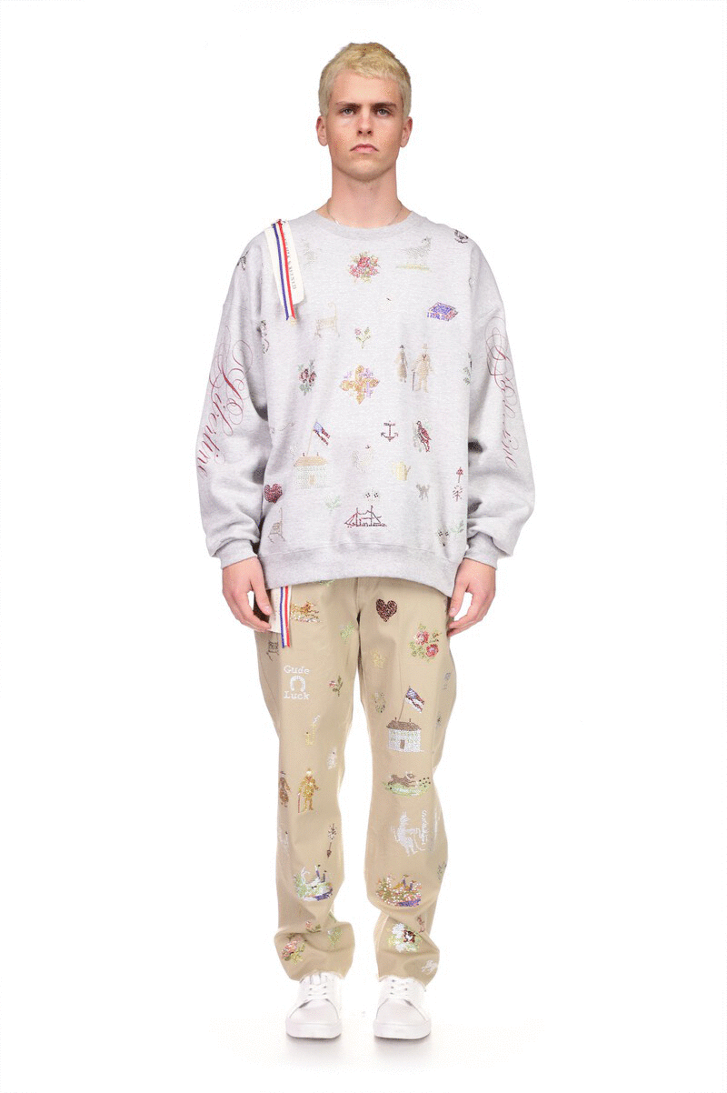 '19th Century Sampler' Pullover Sweatshirt - SWEATSHIRTS - Libertine|https://cdn.shopify.com/videos/c/o/v/83a1a118ba774b0988c7bac688d352bb.mp4